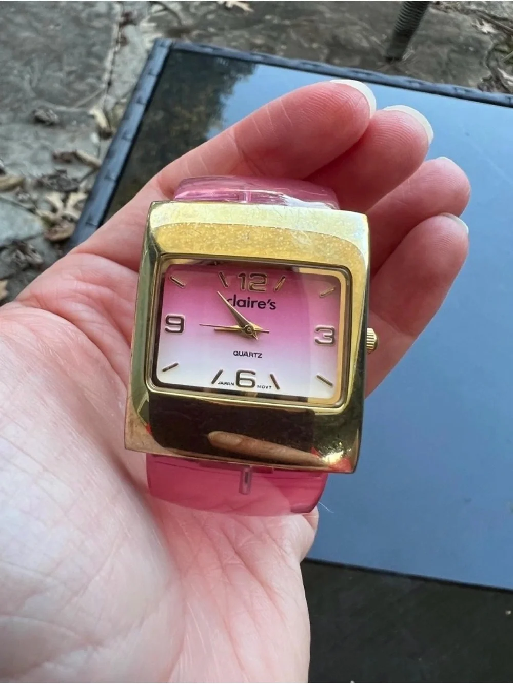 Vintage Y2K Claire's Pink Ombre Gold-Tone Square Watch